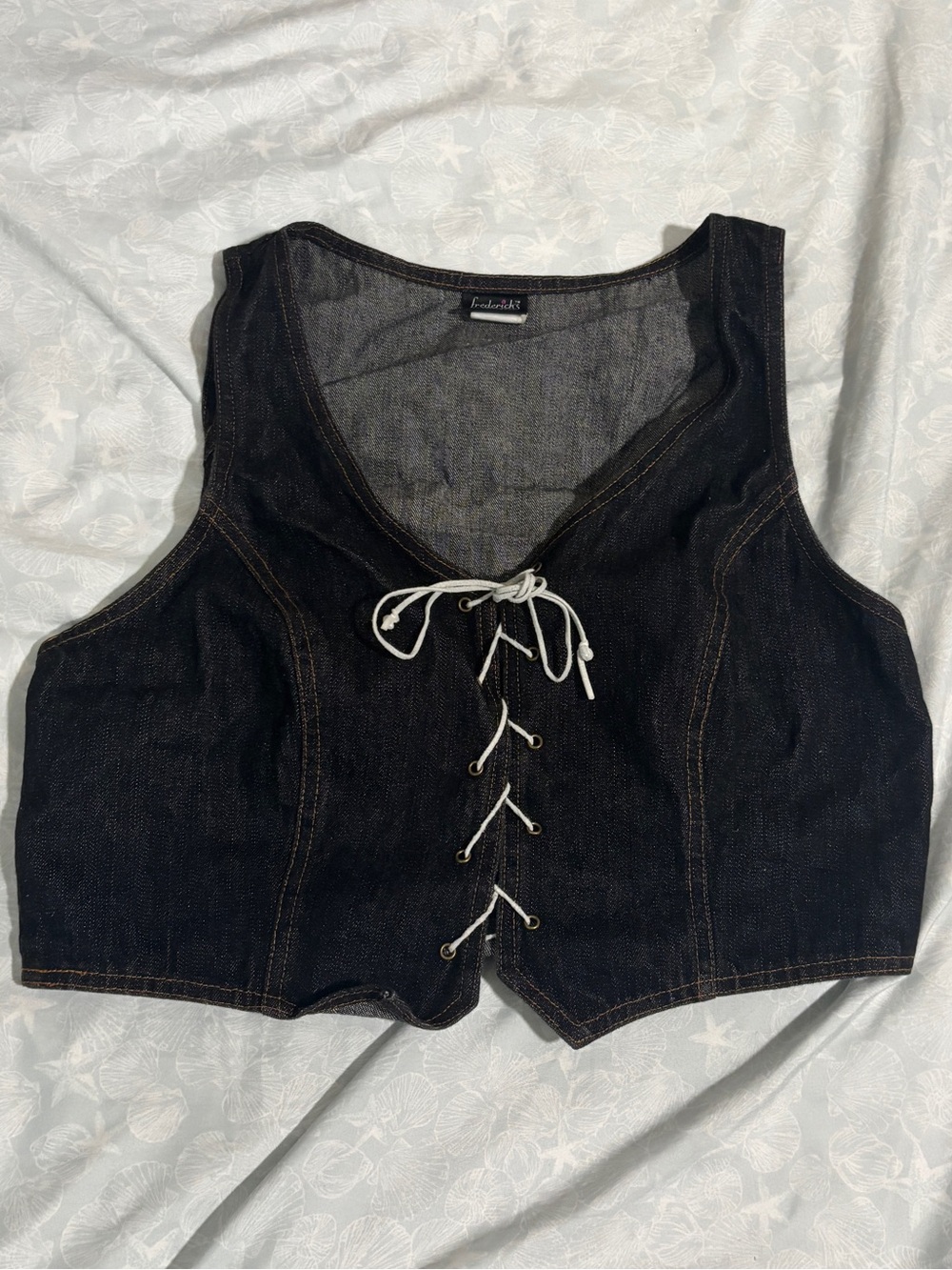 Frederick's of Hollywood Denim Lace-Up Crop Top